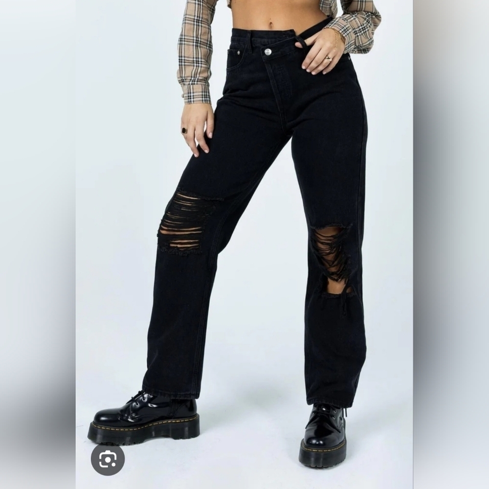 Princess Polly black destroyed high waist mom jeans sz 6 school